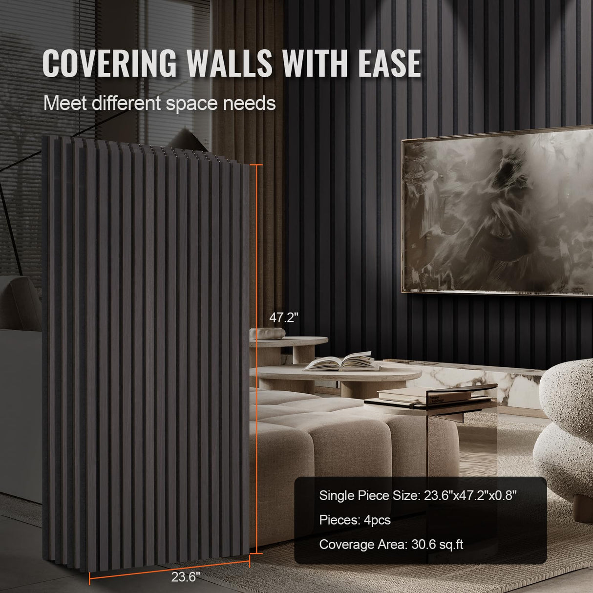 VEVOR Paneles Acústicos 1200x600 mm Paneles de Pared de Madera Decorativa MDF para Decoración de Paredes Interiores Paneles de Pared de Madera Sintética para Reducción de Ruido Roble Negro 4 Piezas
