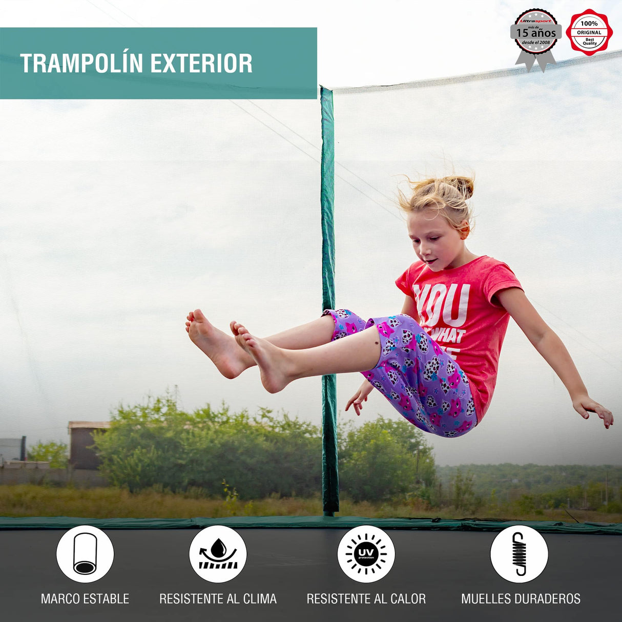 Ultrasport Deluxe Cama Elastica Niños Exterior 244 cm hasta 100 kg con Red de Seguridad, Acolchado I Camas Elasticas, Trampolin, Colchoneta Elastica, Trampolines para Niños