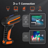 Tera Pro Lector de código de Barras QR de Calidad Industrial 2D Inalámbrico 1D Escáner de Mano 2.4G Inalámbrico + Bluetooth Excelente Resistencia a caídas (3 m) con Soporte súper Estable, 8100