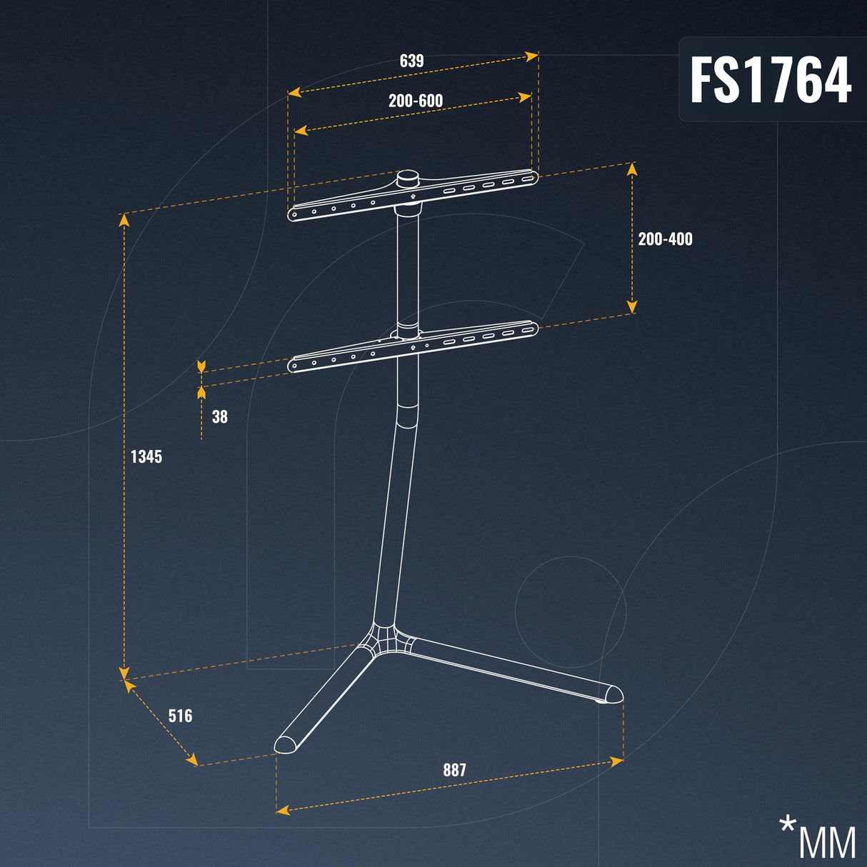 RICOO Soporte TV Base de pie Pedestal Suelo Televisión 49-70" (124–178cm) FS1764 Peana Stand Televisor LED LCD VESA 300x200-600x400