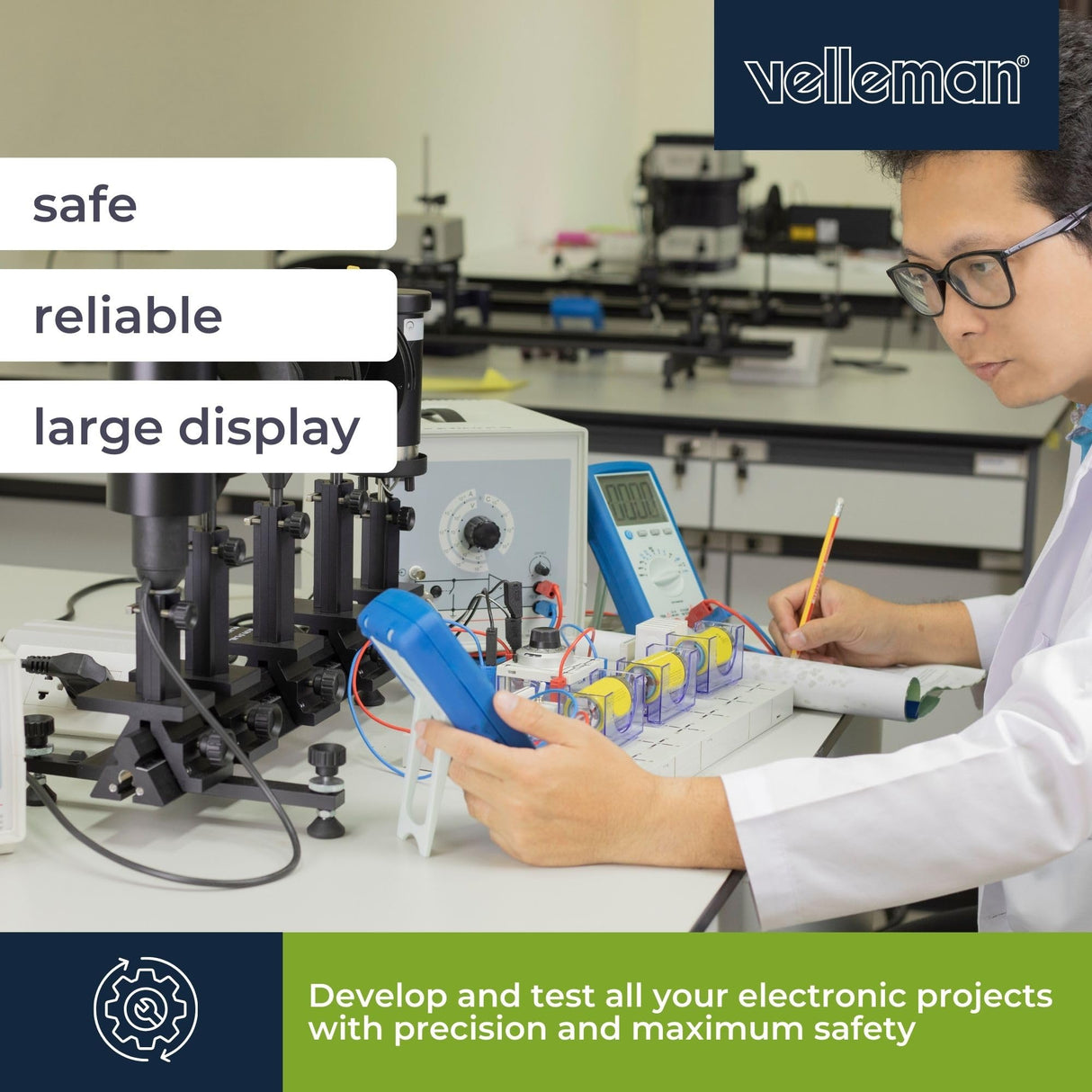 Velleman Suministro de laboratorio, programable, ajustable, 0-30 VCC/0-5 A, limitación de corriente, protección contra cortocircuitos, pantalla LCD, USB, conexión gris