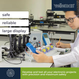 Velleman Suministro de laboratorio, programable, ajustable, 0-30 VCC/0-5 A, limitación de corriente, protección contra cortocircuitos, pantalla LCD, USB, conexión gris