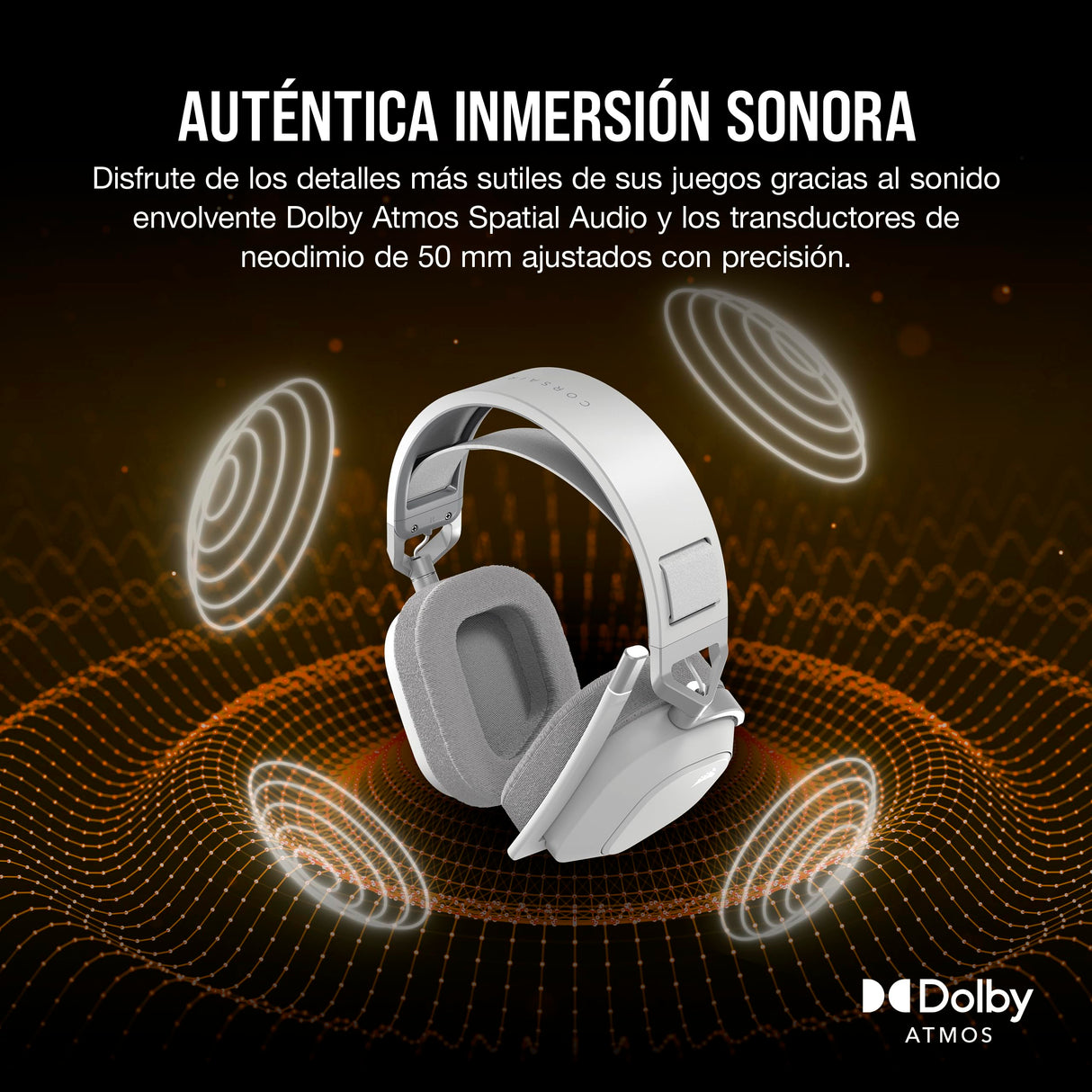 Corsair HS80 MAX Wireless Auriculares para Juegos Multiplataforma con Bluetooth – Dolby Atmos – Micrófono de Calidad Broadcast – Compatible con iCUE – PC, Mac, PS5, PS4, Switch, Móvil – Blanco