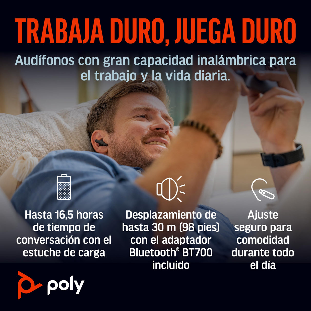 Auriculares inalámbricos Poly Voyager Free 60+ UC - Micrófonos con supresión de ruido para llamadas nítidas - ANC - Funda de carga con pantalla táctil - Funciona con iPhone, Android, PC/Mac - Blanco