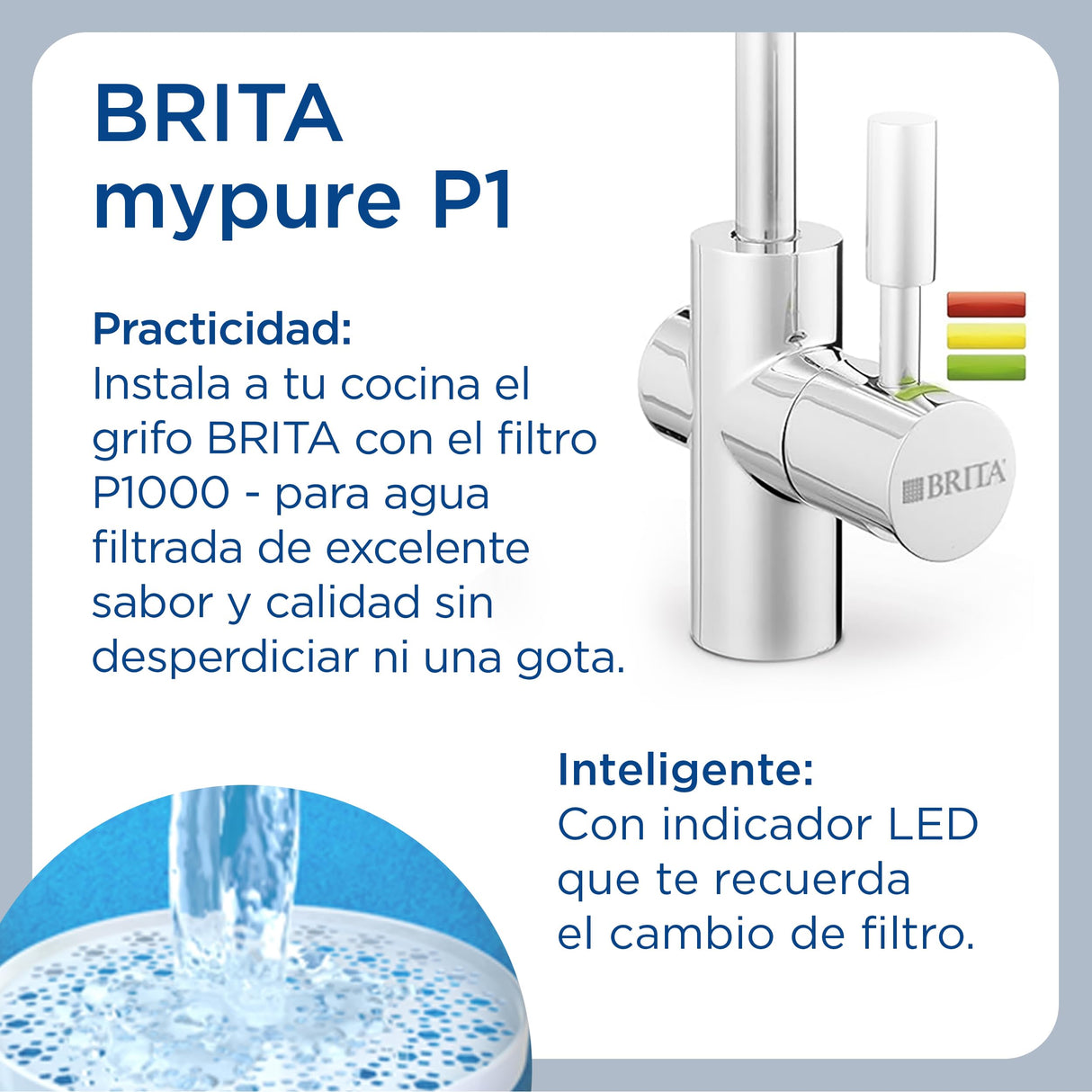 BRITA Sistema de filtración de agua mypure P1 Grifo con cartucho filtrante P1000: reduce la cal, los metales, el cloro y las impurezas para mejorar el sabor y calidad del agua