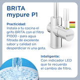BRITA Sistema de filtración de agua mypure P1 Grifo con cartucho filtrante P1000: reduce la cal, los metales, el cloro y las impurezas para mejorar el sabor y calidad del agua