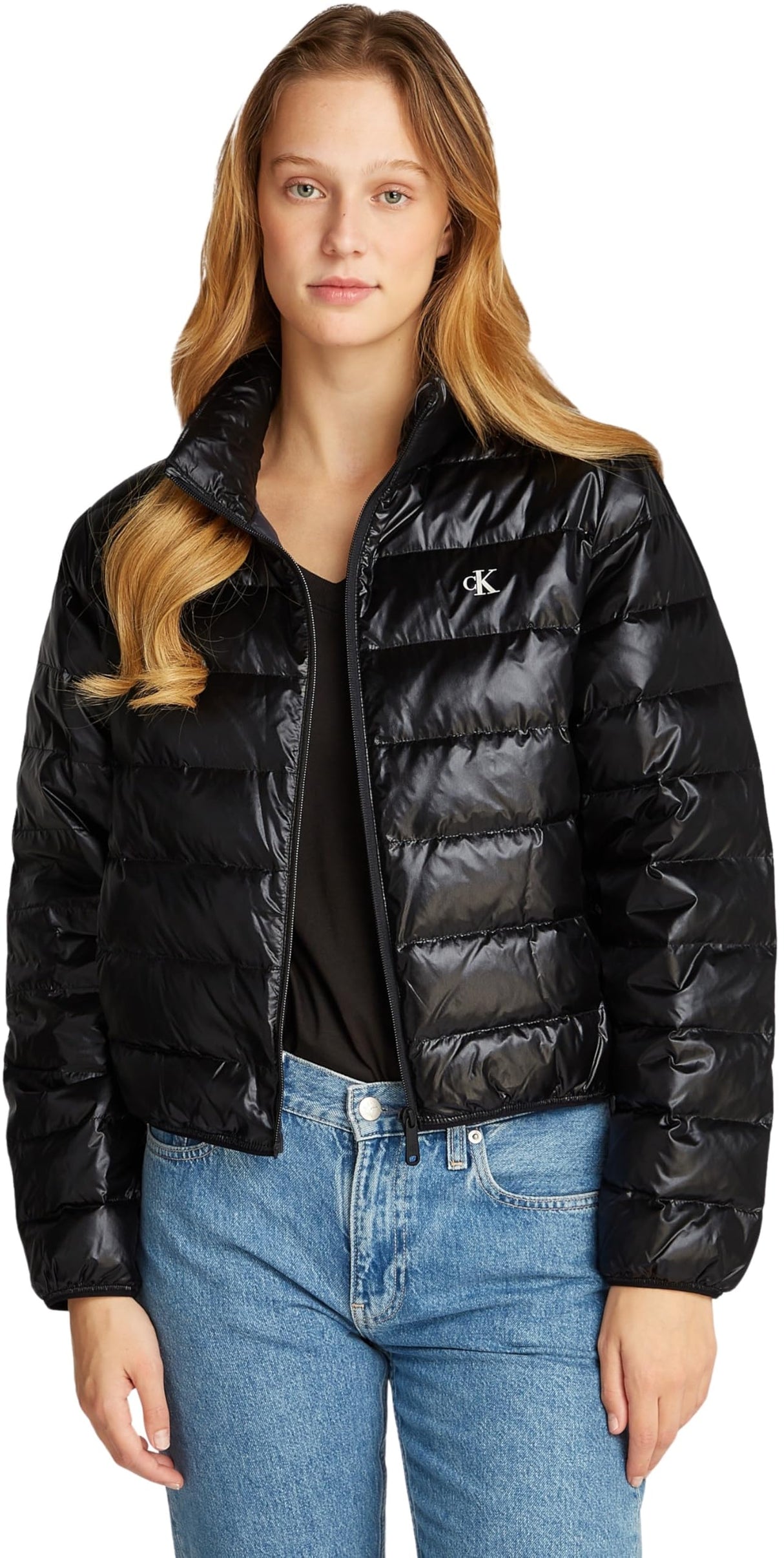 Calvin Klein Cazadora acolchada Mujer Down Shine brillante, Negro (Ck Black), XS