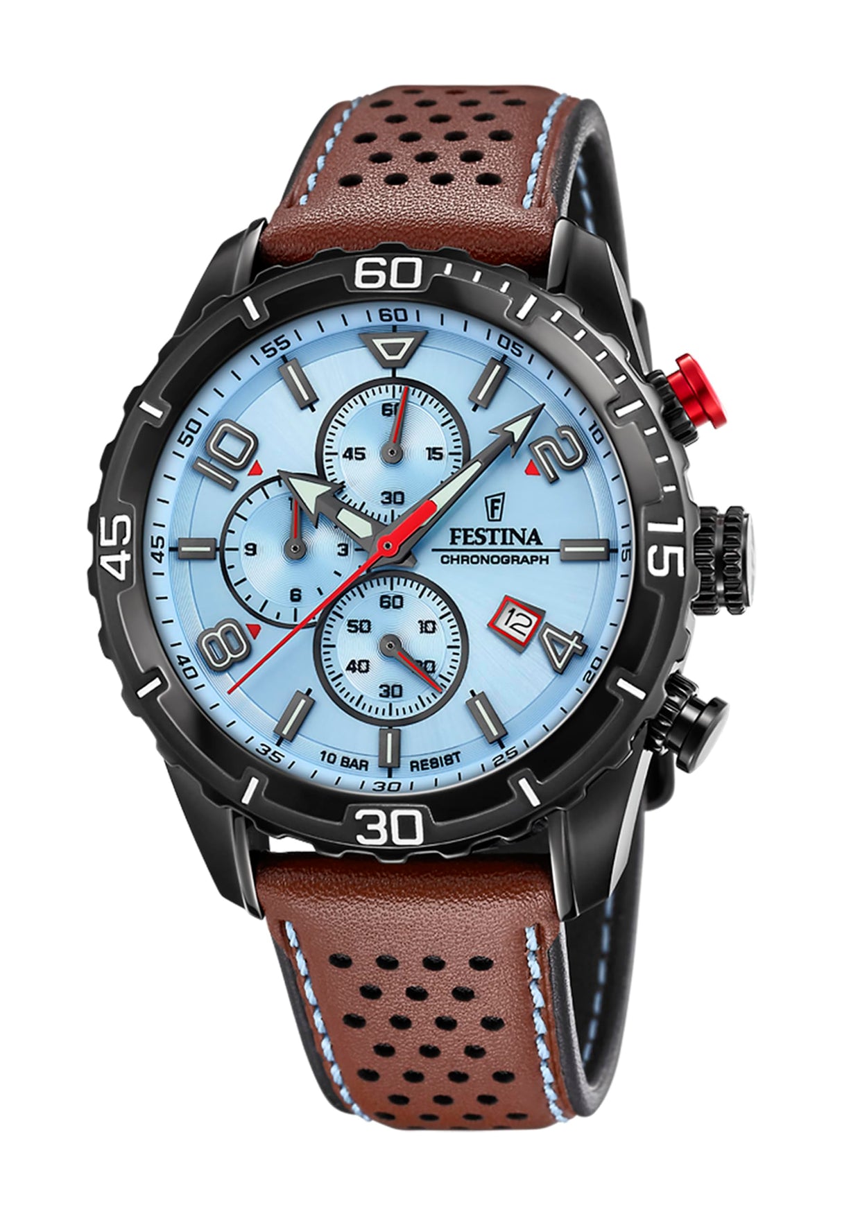 Festina Reloj Hombre F20519/1 Chrono Sport Caja de Acero Inoxidable 316l Negro Correa de Cuero Marrón