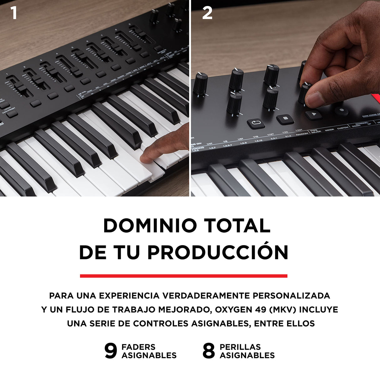 M-Audio Oxygen 49 (MKV) - teclado controlador MIDI USB con 49 teclas, beat pads, Smart Chord, modos de escala, arpegiador y pack de sonidos de Native Instruments (integración de NKS)