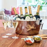 EDZARD Champagne Cooler Ontario para 5 botellas, con asas, acero inoxidable pulido de alto brillo, doble pared, exterior martillado, diámetro 38 cm, altura 18 cm