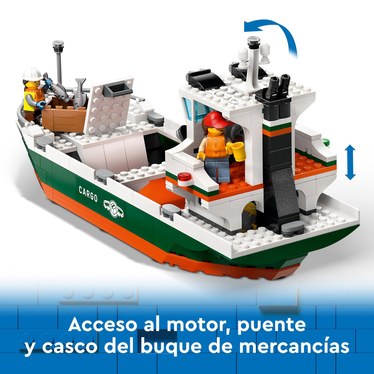 LEGO City Puerto Marítimo con Buque de Mercancías, Barco de Juguete de Construcción, Regalo para Niños y Niñas de 8 Años o Más, Grúa de Contenedores, Minifiguras, Caña de Pescar y Walkie Talkie 60422