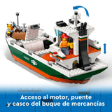 LEGO City Puerto Marítimo con Buque de Mercancías, Barco de Juguete de Construcción, Regalo para Niños y Niñas de 8 Años o Más, Grúa de Contenedores, Minifiguras, Caña de Pescar y Walkie Talkie 60422