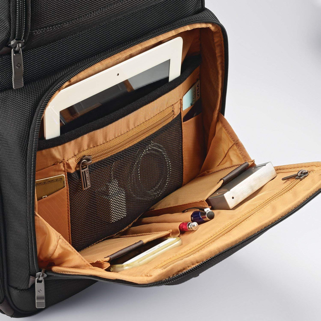 Samsonite Kombi - Mochila de negocios, Negro/Marrón, 17.5 x 12 x 7-Inch, Kombi - Mochila de negocios