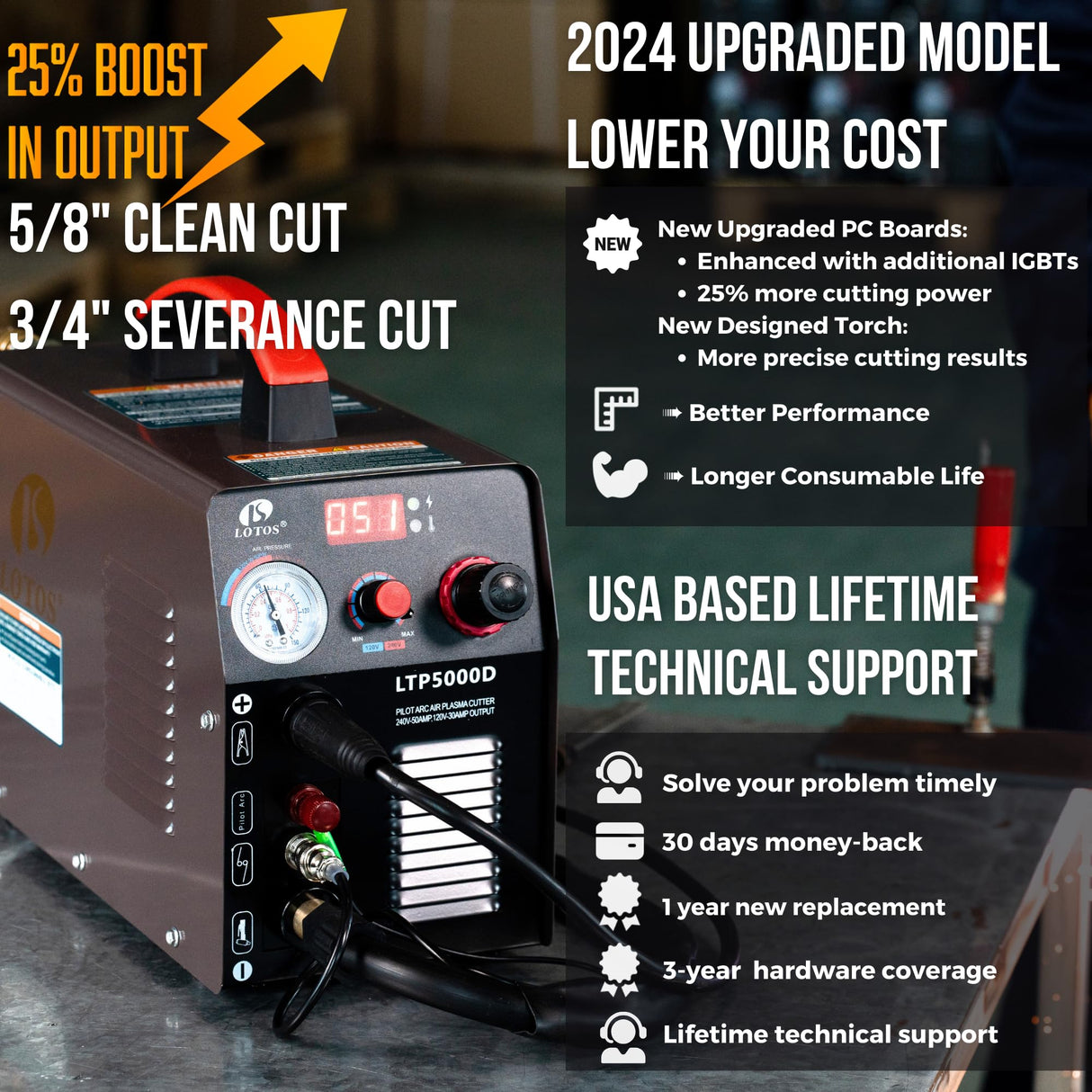 Lotos LTP5000D 50 Amp Non-Touch Pilot Arc Plasma Cutter, Dual Voltage 110V/220V, 1/2 Inch Clean Cut by Lotos Technology