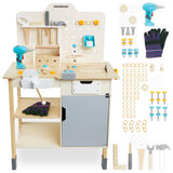 mamabrum Banco Trabajo Madera para Niños - Mesa Herramientas XXL con 74 Piezas, Taladro Eléctrico y Sierra Circular - Altura Ajustable 97-103cm - A Partir de 2 Años