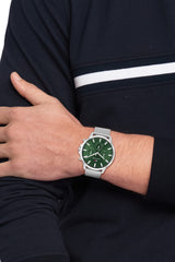 Tommy Hilfiger Reloj Analógico de Cuarzo Multifunción para Hombre con Correa de Malla de Acero Inoxidable Plateada - 1710499
