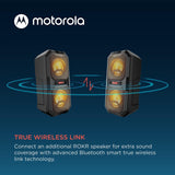 Motorola Sound ROKR820 - Altavoz Bluetooth - 80W - inalámbrico - con luces LED-tecnología true wireless - incluye micrófono de karaoke - hasta 20 horas de reproducción-múltiples entradas: AUX/USB/MIC