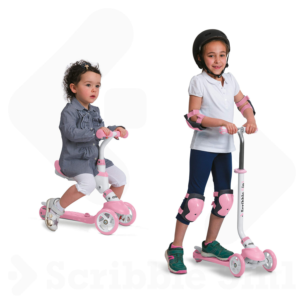Mondo Toys - On&Go - Scribble Patinete para niños 5 en 1 - Patinete con Asiento, Pedales de Goma Suave y Grande Scooter de 3 Ruedas para niños - Edad de 1 a 5 años | MAX 50 kg - Color Rosa - 28575