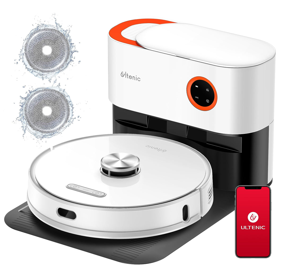 Ultenic T10 Pro Robot Aspirador Autovaciado con Esterilización UV, 60 Días Manos Libres, Robot Fregasuelos LiDAR Navegación 4000Pa, 2 Fregona Giratoria, Auto-Ajuste Potencia para Alfombra