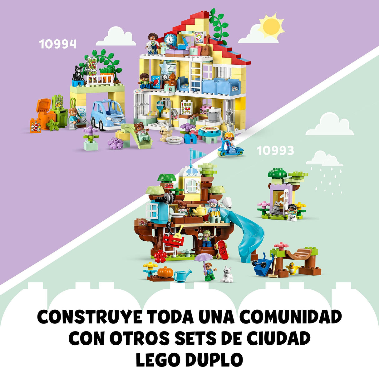 LEGO Duplo Casa Familiar 3en1, Juego Educativo Casa de Muñecas, Juguete para Niñas y Niños de 3 Años o Más, Coche de Juguete, 3 Maneras de Construir, 5 Figuras, 2 Animales, Regalos Niños 10994