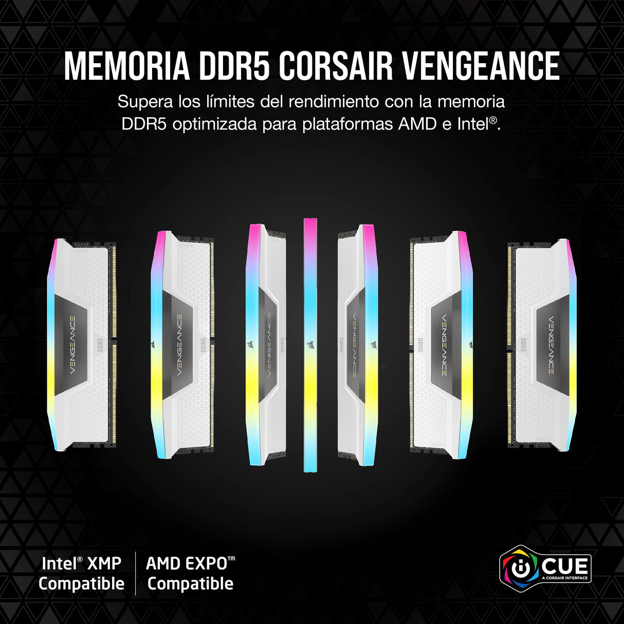 CORSAIR Vengeance RGB DDR5 RAM 32GB (2x16GB) 6400MHz CL32-40-40-84 1.40V AMD Expo Intel XMP 3.0 Memoria de Ordenador de Sobremesa – Blanco (CMH32GX5M2B6400Z32W)