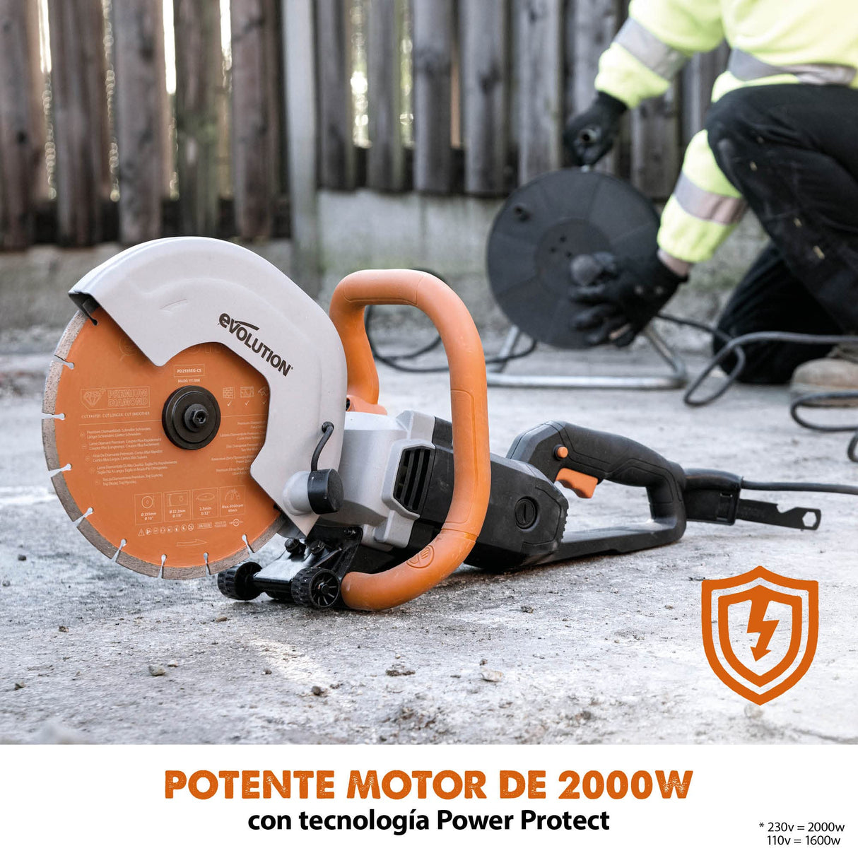 Evolution Sierra para hormigón de 255 mm R255DCT de Evolution: sin gasolina, corte de 102,5 mm, incl. hoja de diamante prémium