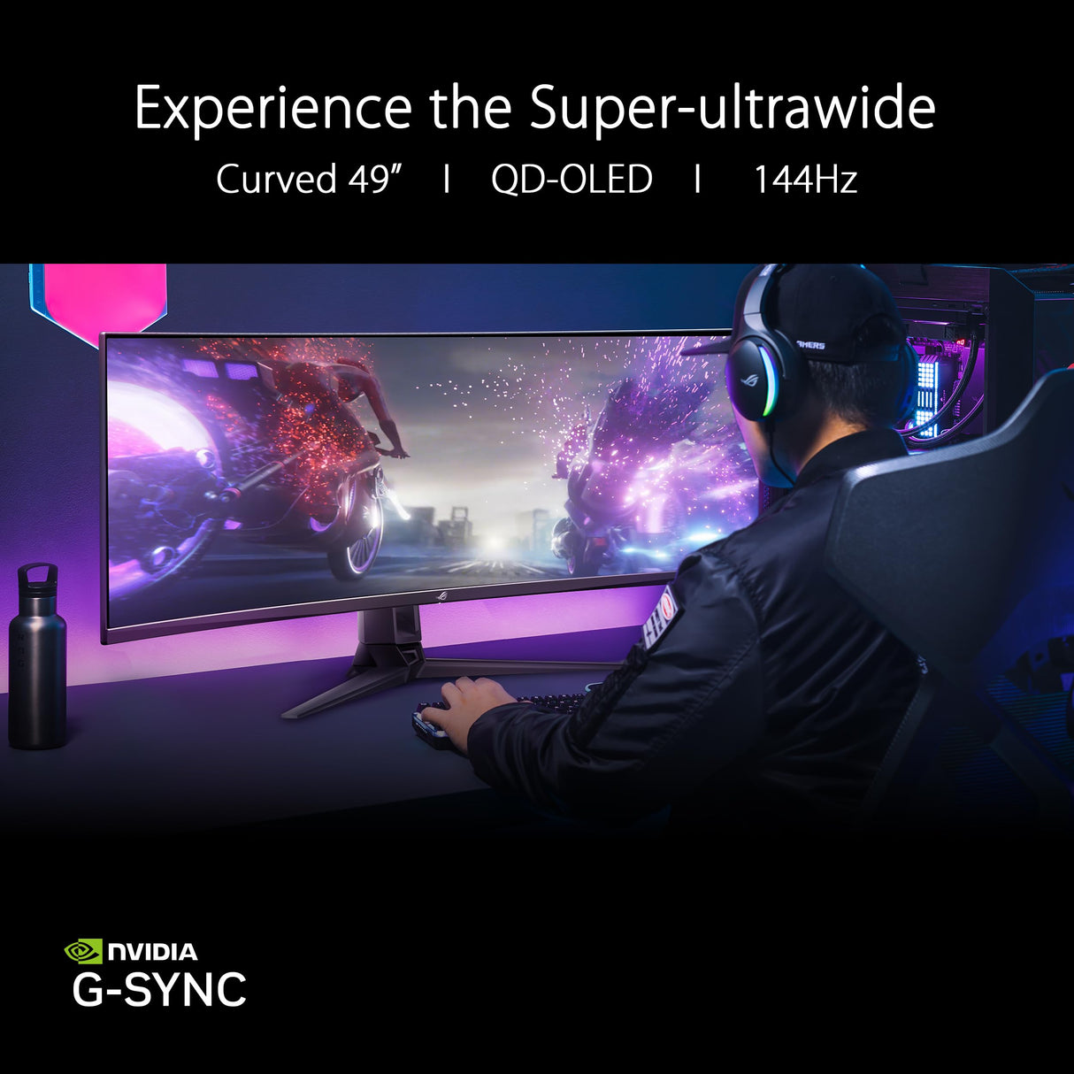 ASUS ROG Swift OLED PG49WCD Monitor Gaming QD-OLED Curvo, 49', 144 Hz, 0,03 ms, Compatible con G-Sync, disipador Personalizado, ROG Smart KVM, 90 W Type-C, DisplayWidget Center