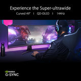 ASUS ROG Swift OLED PG49WCD Monitor Gaming QD-OLED Curvo, 49', 144 Hz, 0,03 ms, Compatible con G-Sync, disipador Personalizado, ROG Smart KVM, 90 W Type-C, DisplayWidget Center