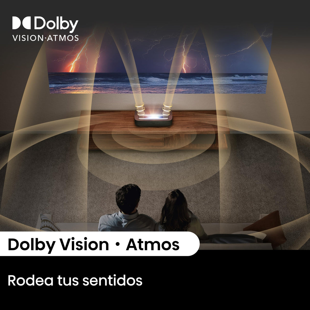 Hisense PL2 - Proyector Laser UHD 4K Smart TV de Tiro Corto, de 80 a 150 Pulgadas, 2400 lumenes, HDR10, Contraste Nativo 3000:1, Dolby Vision, Dolby Atmos, Smooth Motion, Mando Solar