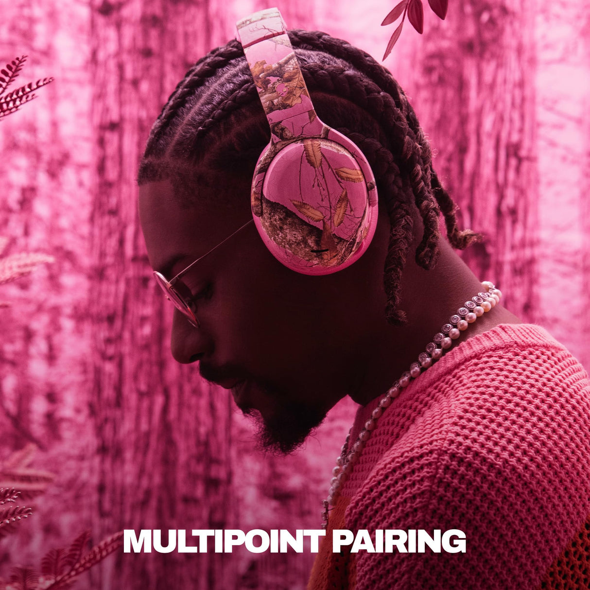 Skullcandy Crusher ANC 2 Over-Ear Noise Canceling Wireless Headphones with Sensory Bass, 50 HR Battery, Skull-iQ, Alexa Enabled, Microphone, Works with Bluetooth Devices - Realtree Edge Pink