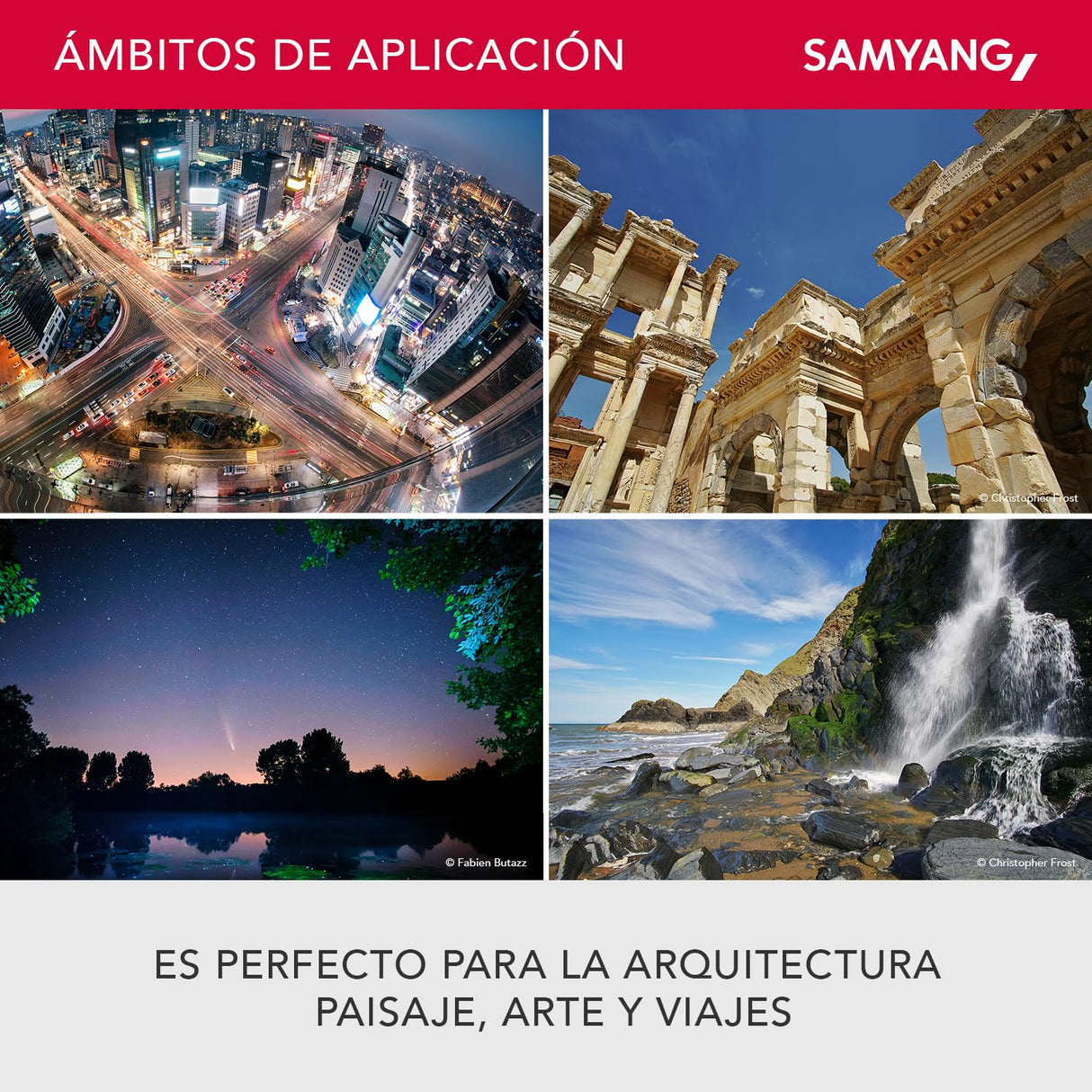 Samyang F1220510102 - Objetivo fotográfico CSC-Mirrorless para Fuji X (Distancia Focal Fija 12mm, Apertura f/2-22 NCS CS, diámetro Filtro: 67mm), Plateado