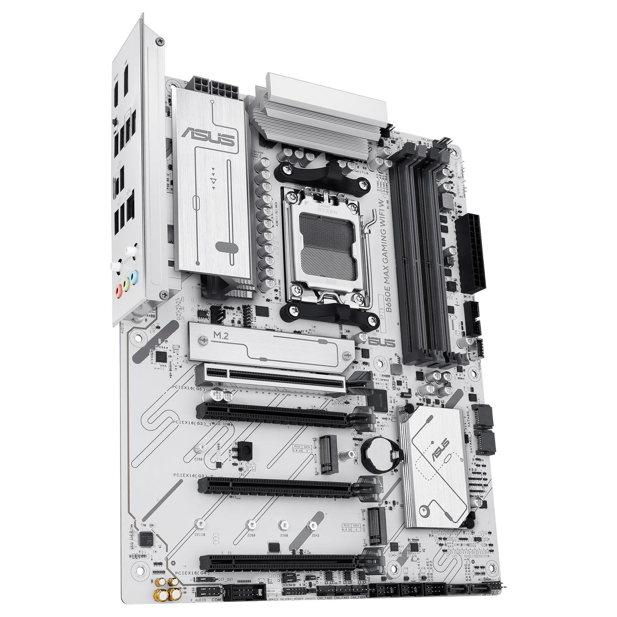 ASUS B650E MAX Gaming WiFi W - Placa Base AMD B650 ATX, Blanco, DDR5, PCIe 5.0, Ranuras M.2, Wi-Fi 6E, 2.5Gb Ethernet, DisplayPort, HDMI, USB Tipo-A y Tipo-C, BIOS Flashback, Aura Sync