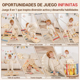 COSYLAND 8 en 1 Triángulo de Escalada Montessori con Arco y Rampa, Set Plegable Infantil, Juguete de Madera Resistente para Interior, Niños 18 Meses-6 años, Colores Arcoíris, Mediano