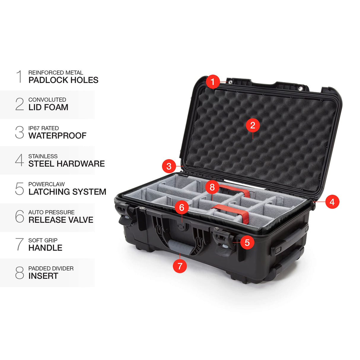 Nanuk 935 - Funda rígida Impermeable con Ruedas y Divisor Acolchado, Color Negro