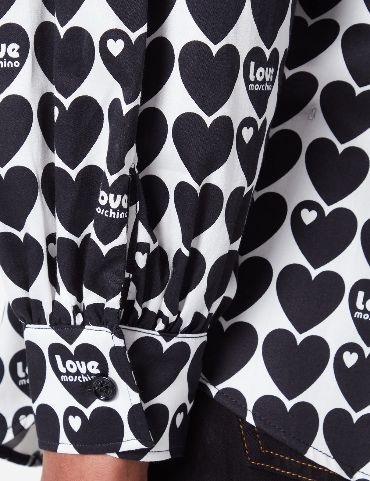 Love Moschino Camiseta con Mangas largas Acolchadas, Blanco y Negro, 42 para Mujer