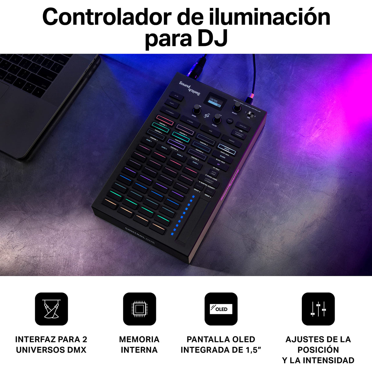 SoundSwitch Control One - Controlador de iluminación DMX DJ profesional con 3 meses de acceso al software SoundSwitch y soporte para Phillips Hue