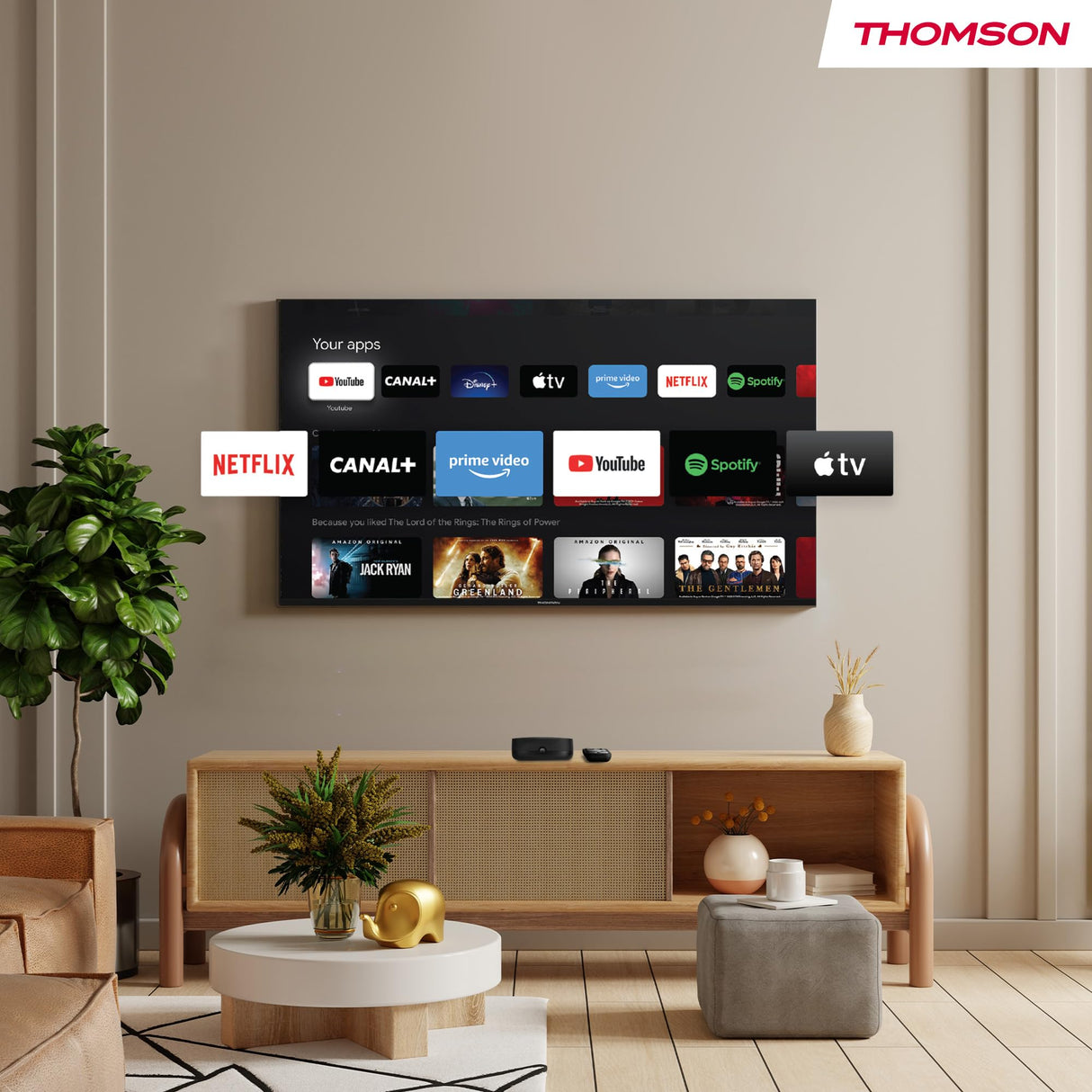 THOMSON Google TV Streaming Box Plus 270, 4K UHD, Altavoz Integrado para Control por Voz, Netflix, Disney +, Streaming a través de WiFi, Google Cast, 32GB de Memoria