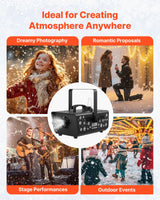 VEVOR Máquina de Nieve, Máquina Portátil de Copos de Nieve Colgante de 650 W con Asa Portátil para DJ, Fiestas Navideñas, Efectos de Escenario, Decoración de Bodas, para Exteriores e Interiores