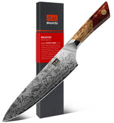 SHAN ZU Cuchillo de Chef Damasco, Cuchillo de Cocina Japonés de Acero en Polvo SG2, Cuchillo Cocinero de 20cm Forjado a Mano en 91 Capas de Acero Damasco, Mango de Arce - WHITE TIGER Series
