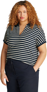 Tommy Hilfiger Polo de manga corta Mujer Lyocell Relaxed Fit, Multicolor (Dark Night Navy/Calico Stp), 52