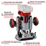 Einhell Professional Fresa superior con batería TP-RO 18 Li BL-Solo Power X-Change (18 V, altura de carrera 35 mm, motor sin escobillas, incl. tope paralelo, sin batería ni cargador)