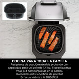 Ninja 5 en 1 Freidora de aire y parrilla de interior, 5 funciones de cocción sin humo, cocina hasta 4 hamburguesas, capacidad de 5,7 l, incluye termómetro digital para carne, negro/plata, EG351EU