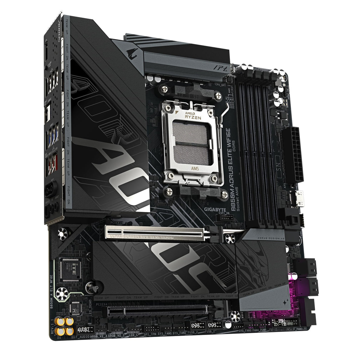 GIGABYTE B850M AORUS Elite WIFI6E Placa Base - Procesadores AMD Ryzen Serie 9000, VRM Digital de 12+2+2 Fases, hasta 8200 MHz DDR5 (O.C.), 1x M.2 PCIe 5.0 + 1x M.2 PCIe 4.0, Wi-Fi 6E, LAN 2.5 GbE