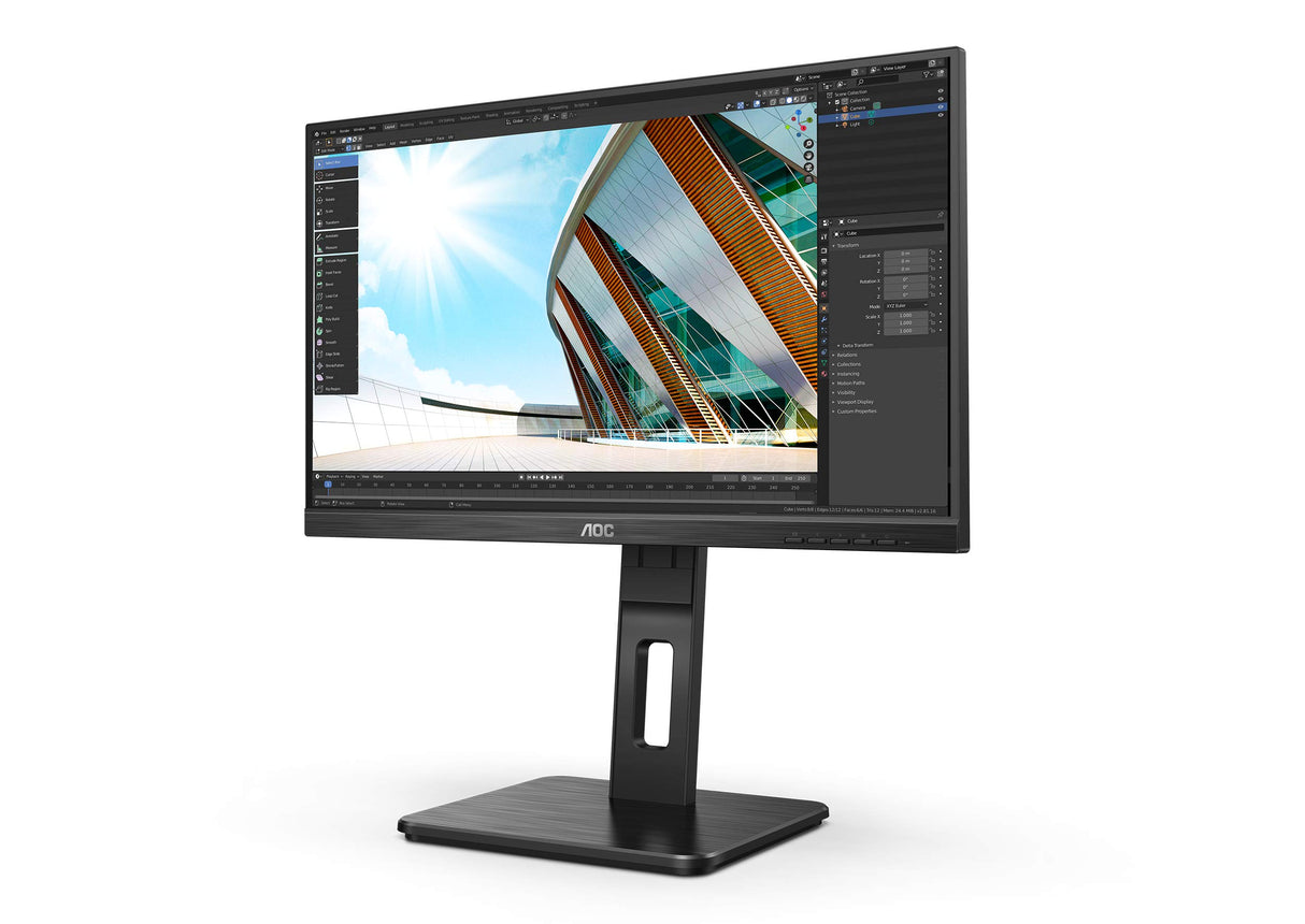 AOC 22P2DU - Monitor FHD de 22 Pulgadas, Altura Regulable (1920 x 1080, 75 Hz, VGA, DVI, HDMI, USB Hub), Color Negro