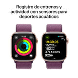 Apple Watch Series 10 GPS + Cellular Smartwatch con Caja de Aluminio Oro Rosa de 42 mm y Correa Loop Deportiva Ciruela - Talla única. Monitor de entreno, App ECG y Neutro en Carbono