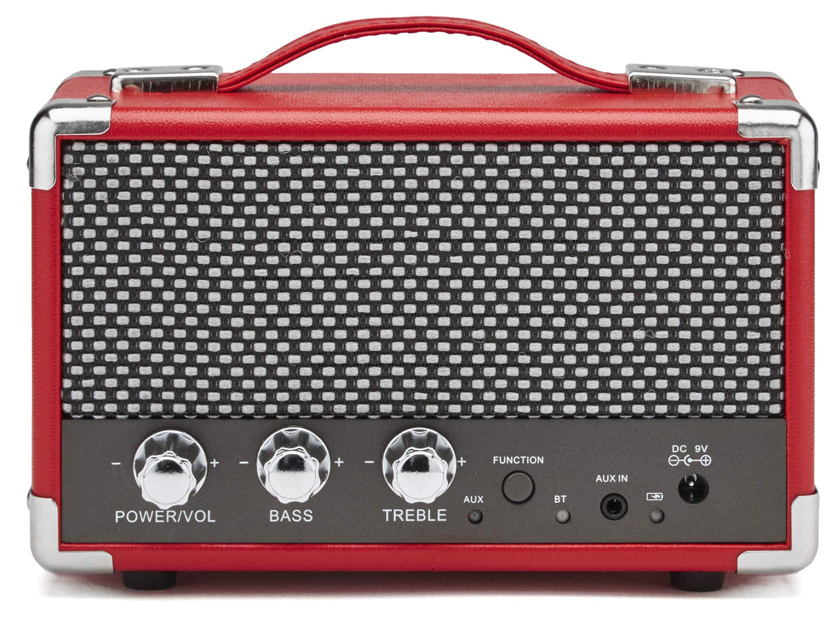 GPO Westwood Altavoz Bluetooth - Portátil, Retro, 25 vatios, subwoofer, entrada RCA, rejilla retro, asa de transporte - Rojo