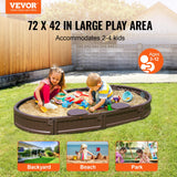 VEVOR Caja de Arena con Tapa Areno de HDPE Ovalado de 183x105,5x23cm con 4 Asientos en Las Esquinas y Revestimiento Inferior para Niños de 3 a 12 Años para Patio al Aire Libre, Playa, Parque, Marrón