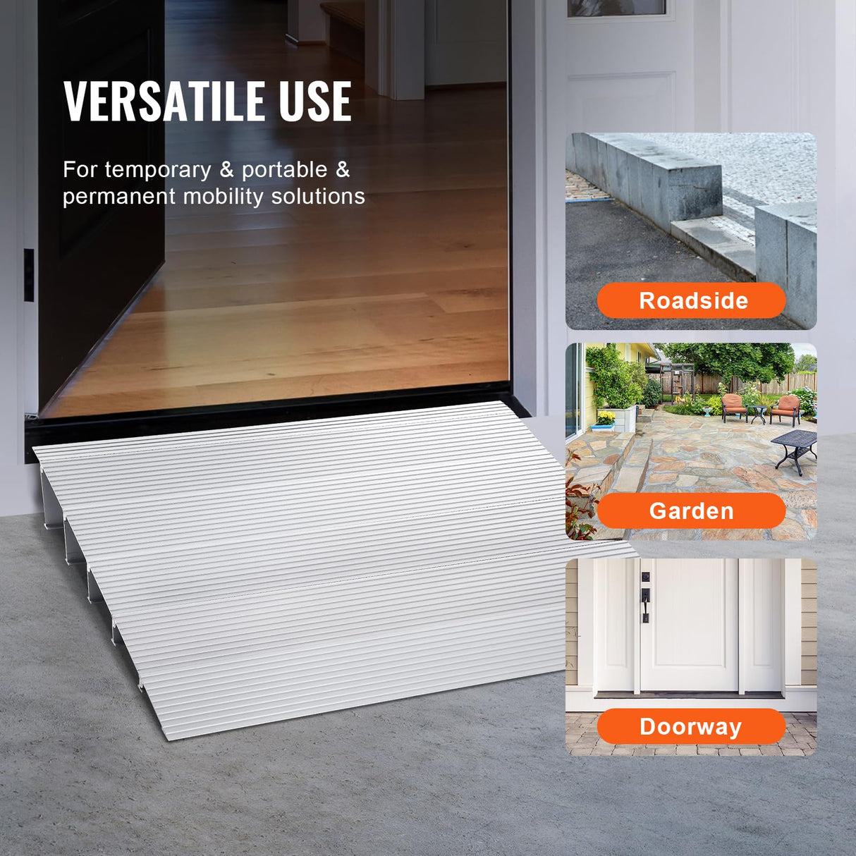 VEVOR Rampa de Umbral Altura de 12,7cm, Rampa de Aluminio para Bordillos Entrada, Capacidad de Carga de 362,8kg, Rampa Modular Ajustable de Aluminio para Sillas de Ruedas, Scooters, Sillas Eléctricas