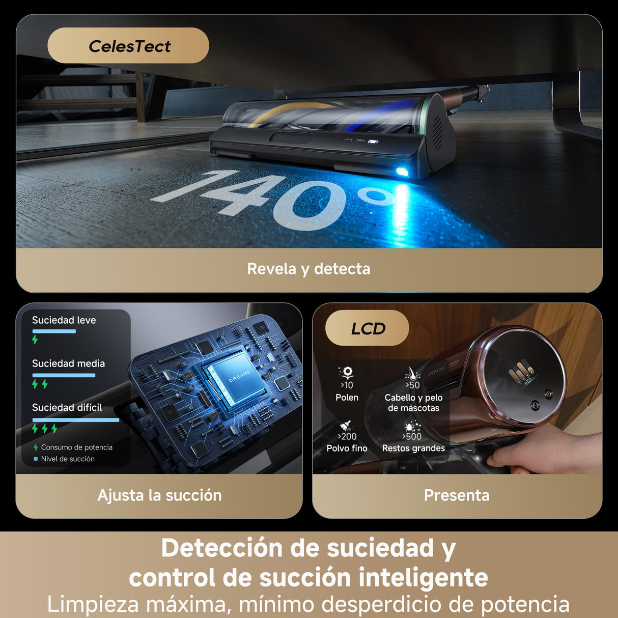 DREAME V30 Aspirador Sin Cable, Limpieza a 0 mm de Los Bordes, Succión de 330 AW, Antienredos, Limpieza de Alfombras de Pelo Largo y Suelos Duros, Limpieza de Pelos de Mascotas, Auto. Máx. de 90 Min