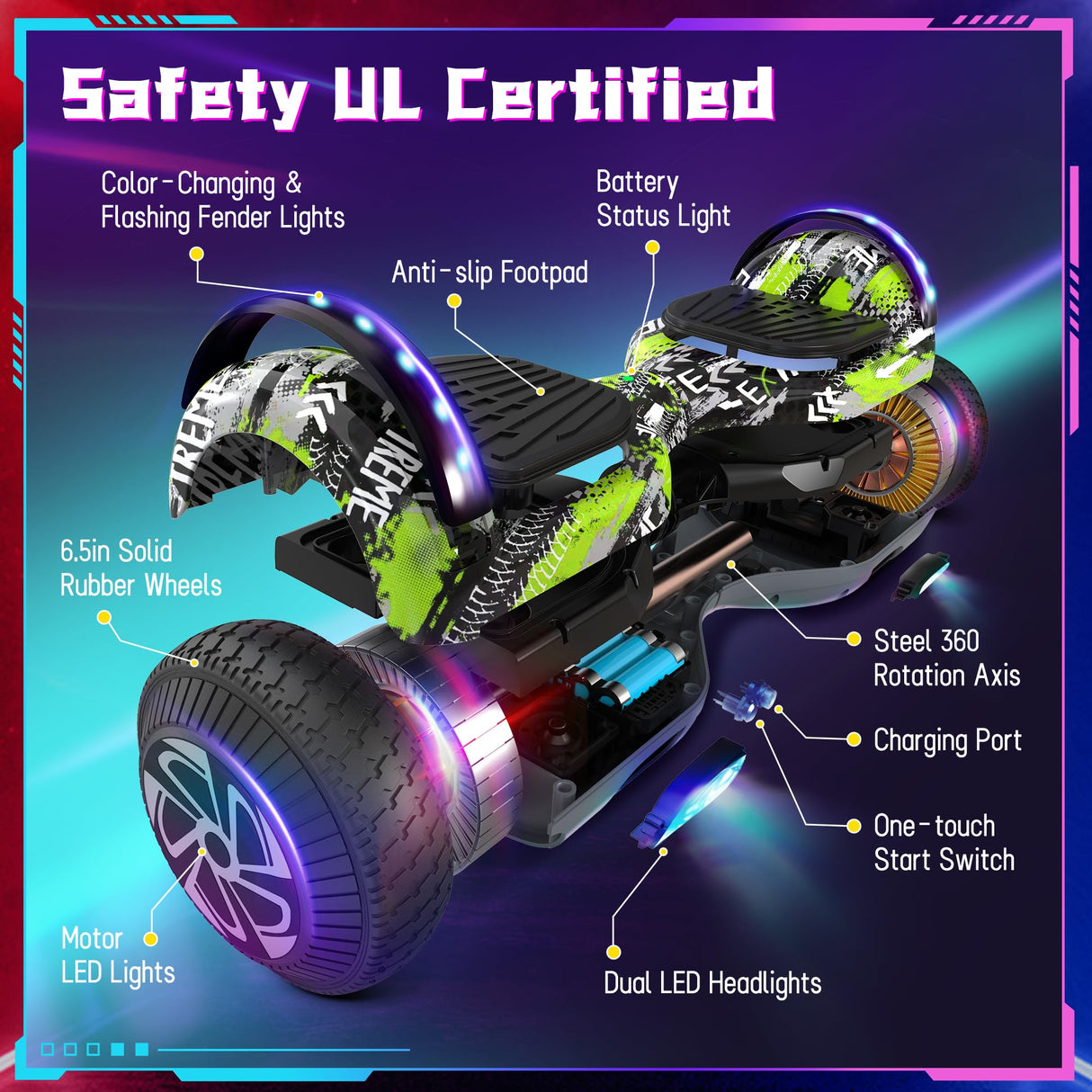 SISIGAD Hoverboard auto-équilibrant, Bluetooth et lumières LED colorées, cadeaux pour enfants